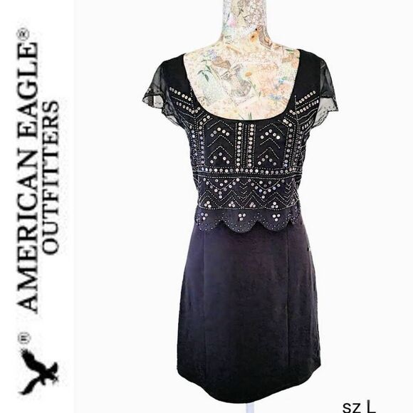 American Eagle Outfitters Charcoal Butterfly Sequined Bodycon Short Dress - Picture 2 of 11